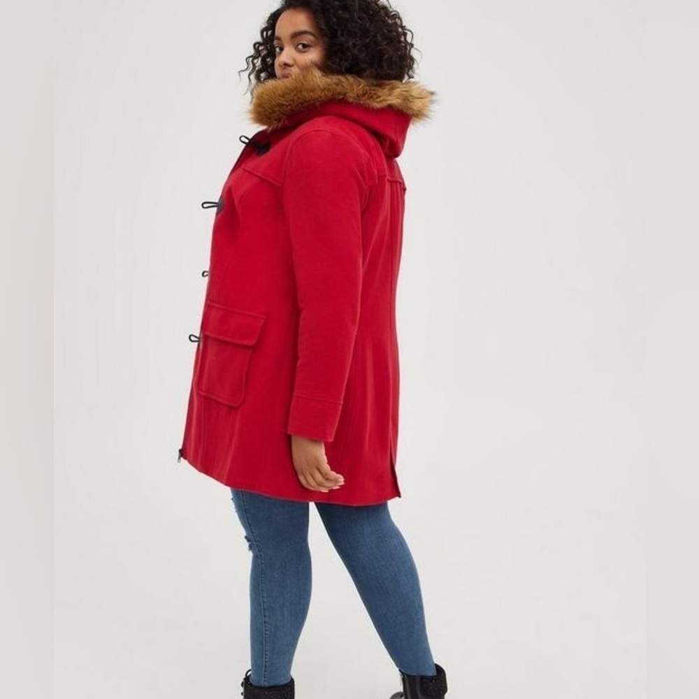 Torrid Red Toggle Coat with Faux Fur Hood 2X - Picture 2 of 12